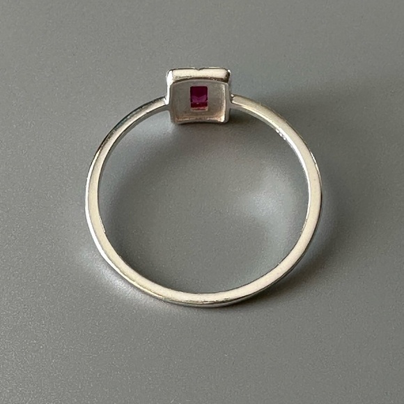 Sterling Silver Created Baguette Ruby Ring - Picture 5 of 17